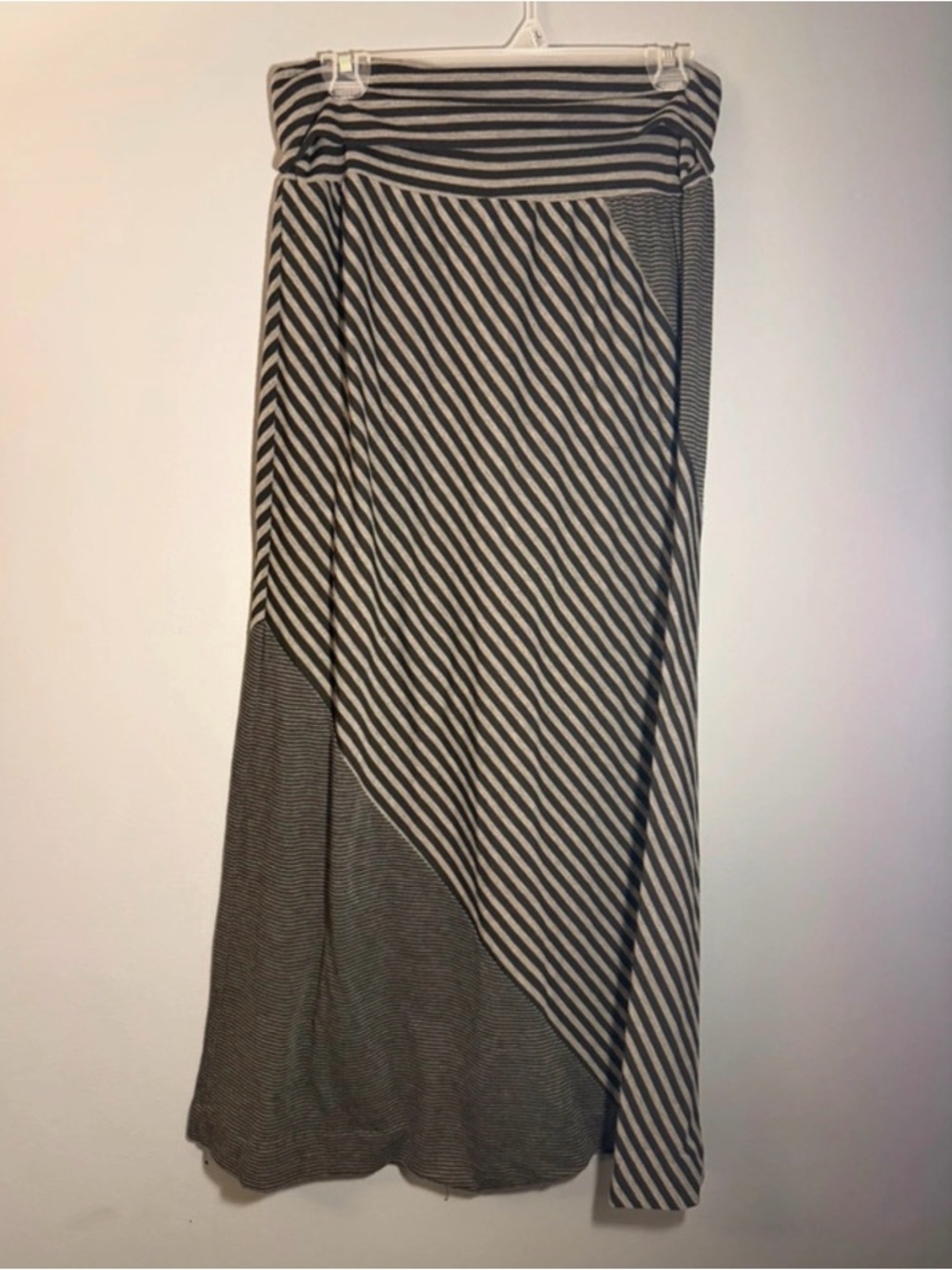 Studio Black and Cream Striped Asymmetric Maxi Skirt